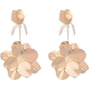 Women's Gold Flower Bud Floral Petal Boho Bud Dangle Drop Long Earring